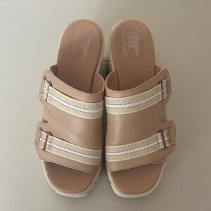 Sorel Beige Slide Sandals with Dual Buckles